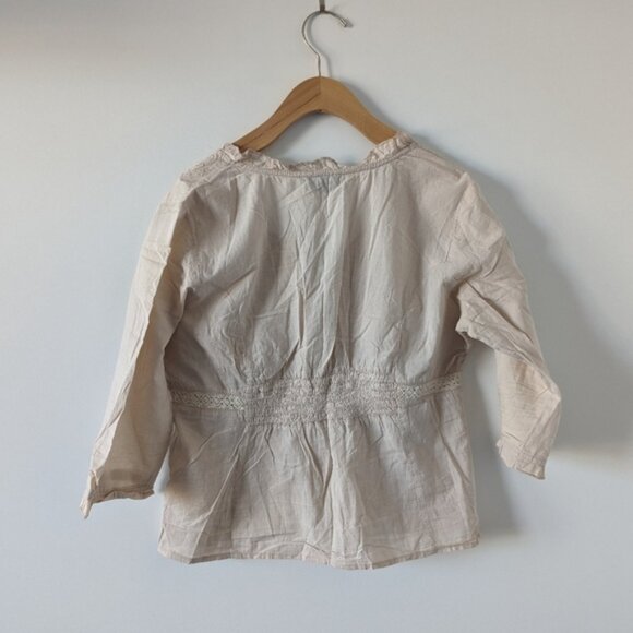 K&G Womens Embroidered Beige Cotton Blouse Size Medium Floral - Picture 2 of 5